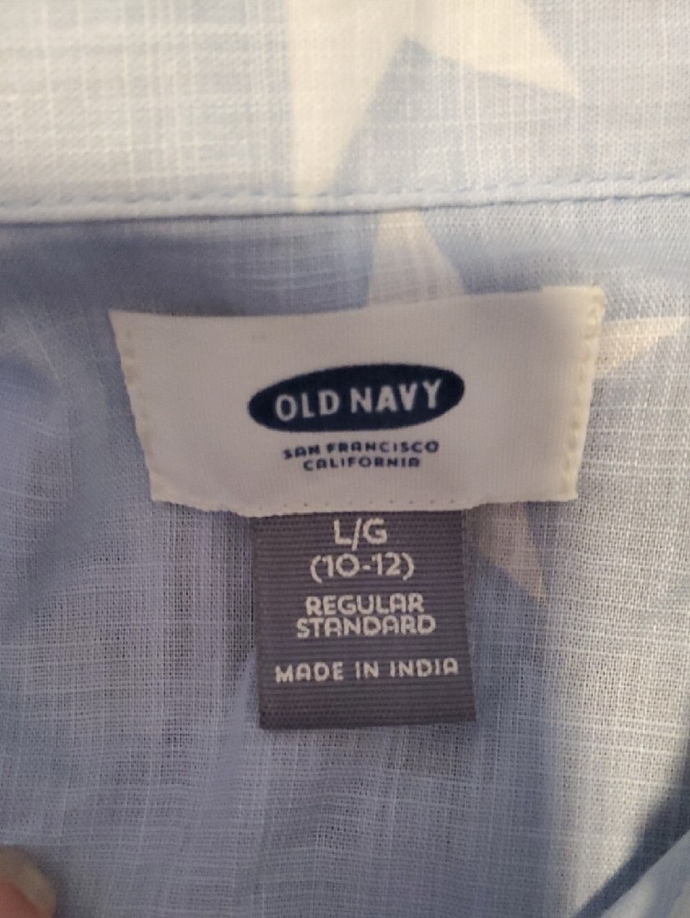 Old Navy Light Blue Star Button-Down Shirt with Red Stripe Pocket - Picture 2 of 4